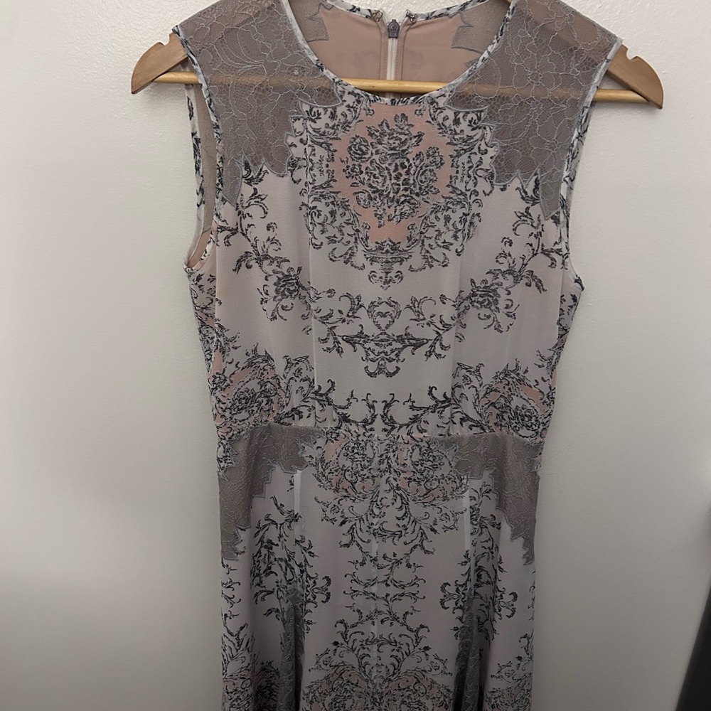 BCBGMaxAzria Gray Lace Midi Dress